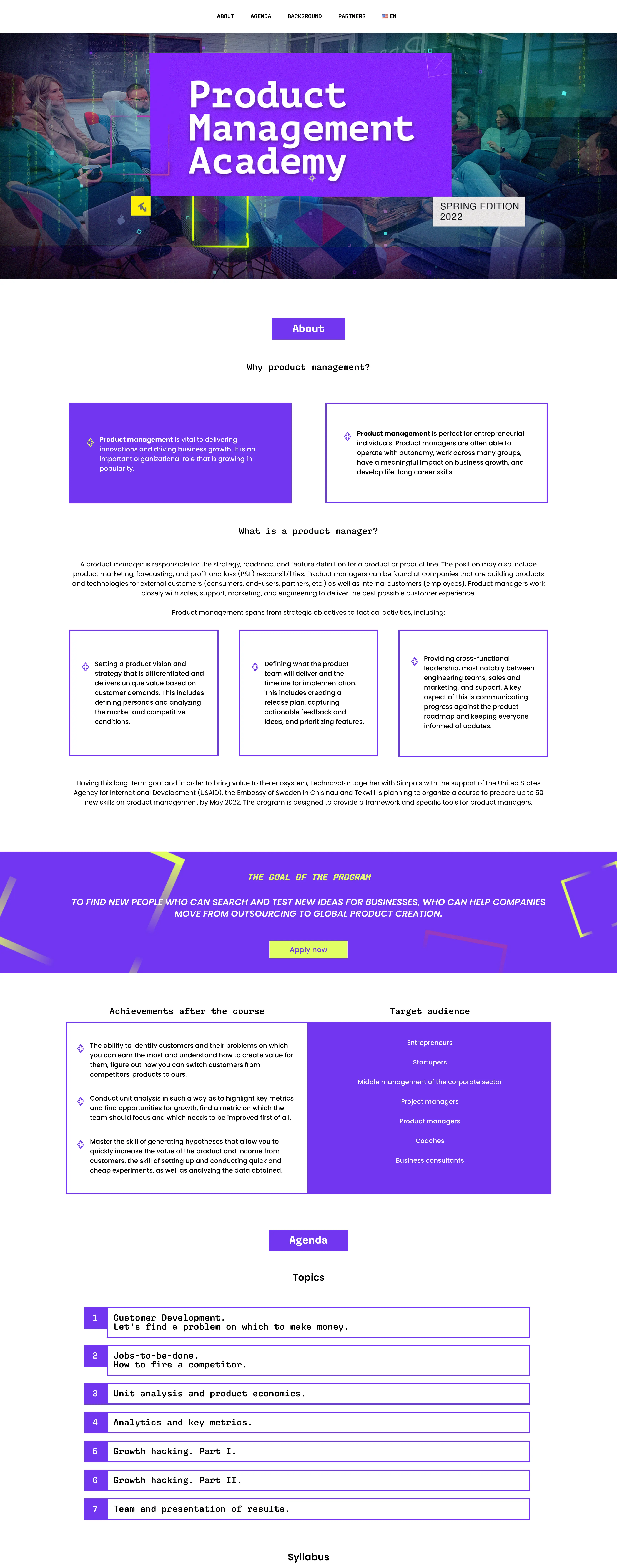 Product Management Academy Web Page cover